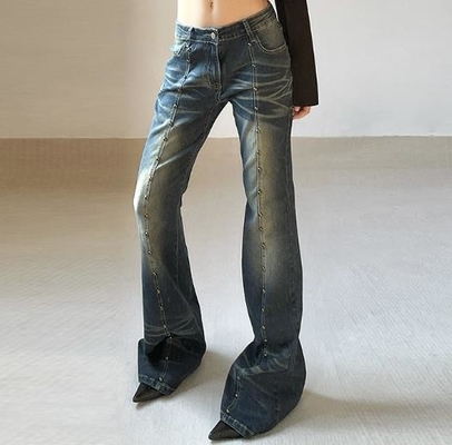 Small Order Clothing Manufacturers Women'S Casual Jeans Low Waist Wide Leg Opening With Rivet
