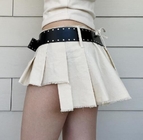 Small Quantity Garment Manufacturer Irregular Denim Pleated Skirt For Women With Belt