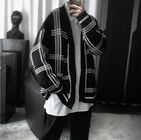 12GG Black And White Grid Mens Warm Sweaters Collarless Lazy Wind