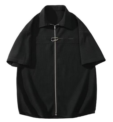 Custom Apparel Manufacturers Men'S Summer Waffle Polo Shirt  Short Sleeve  Zipper Up T Shirt