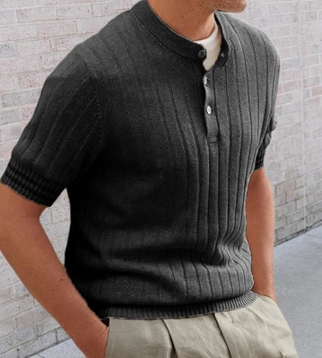 Custom Apparel Factory Men'S 100% Acrylic Polo Shirt Lapel Short Sleeved Slim Fit Knitted Shirt